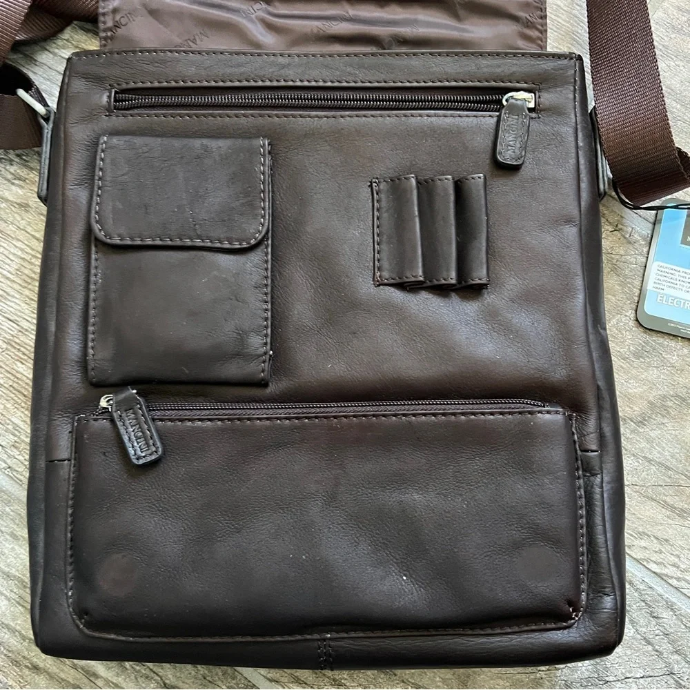 NWT! Mancini 100% Leather, Flap Messenger Bag for Laptops and Tablets, Brown - Picture 7 of 13